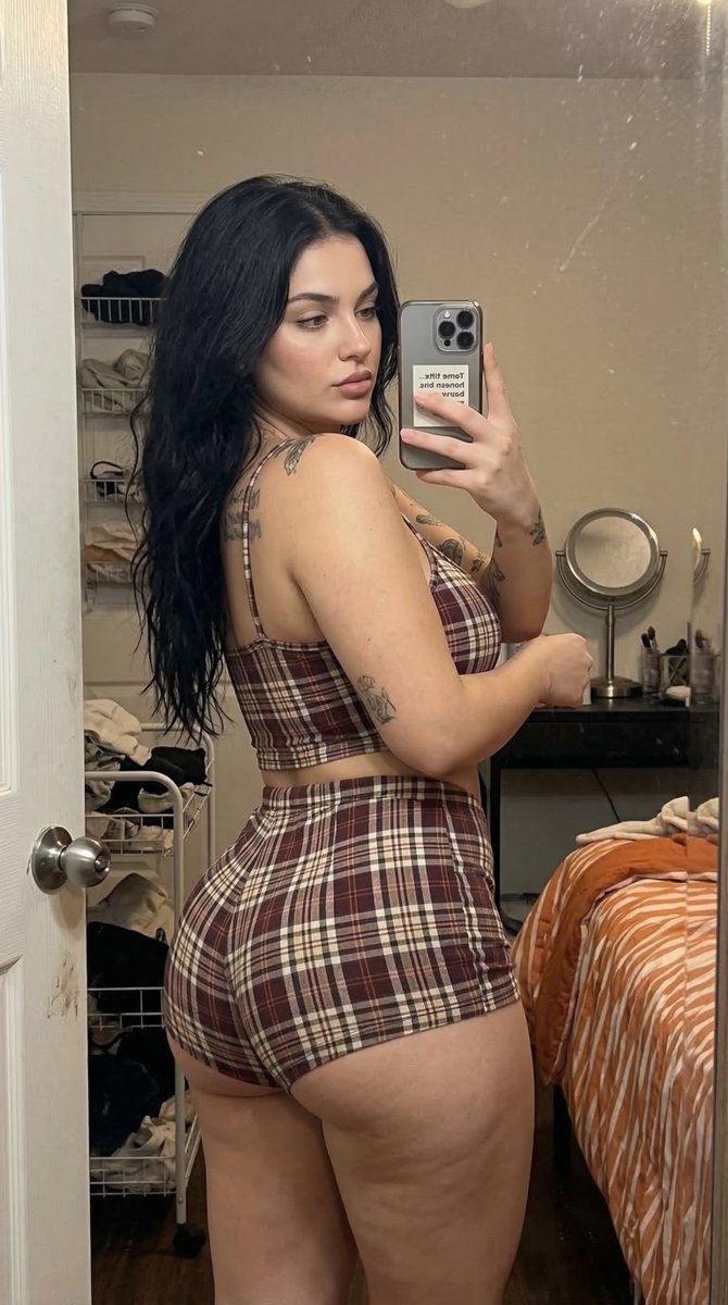 iPhone Mirror Selfie with Plaid Crop Top
