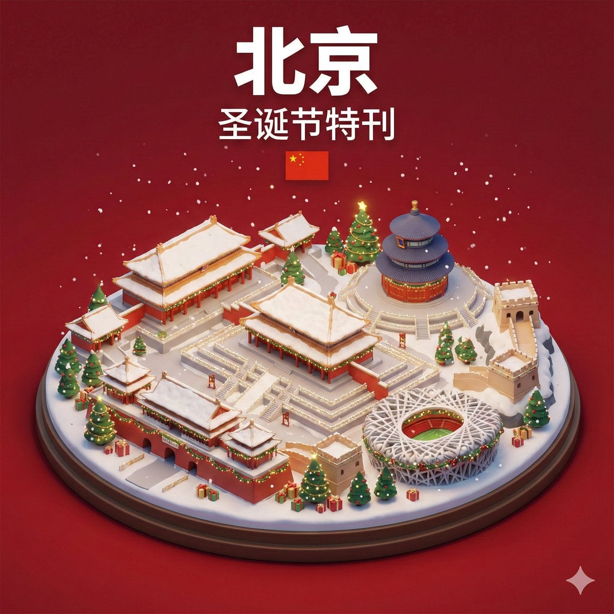 Isometric 3D Miniature City Diorama with Holiday Theme - AI提示词
