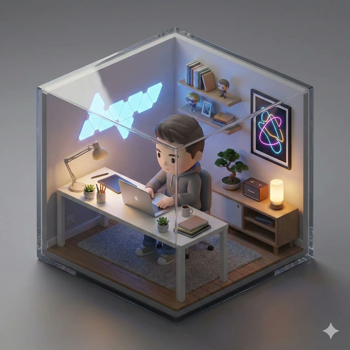Isometric 3D Miniature Room with Chibi Character - Prompt IA