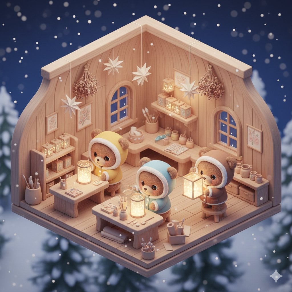 Isometric Kawaii Baby Bears Scene Prompt - Prompt IA