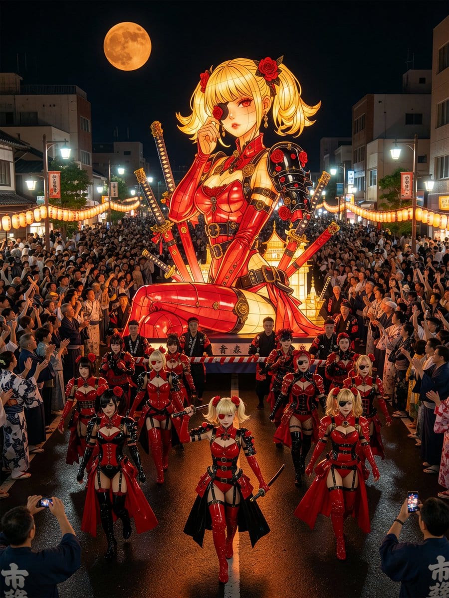 Japanese Festival Mikoshi Float Prompt Template - AI Generated Character Style Image Example