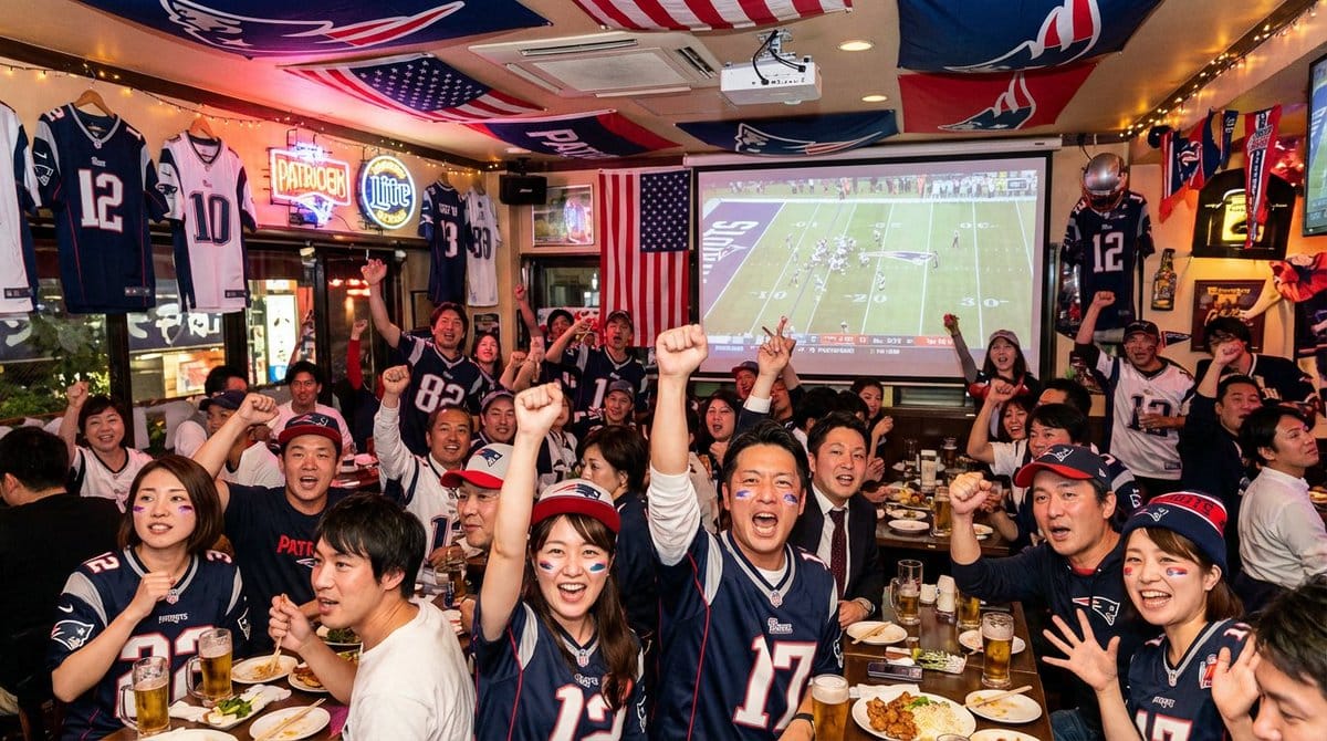 Japanese NFL Patriots fan scene image - AI Generated AI Art Style Image Example