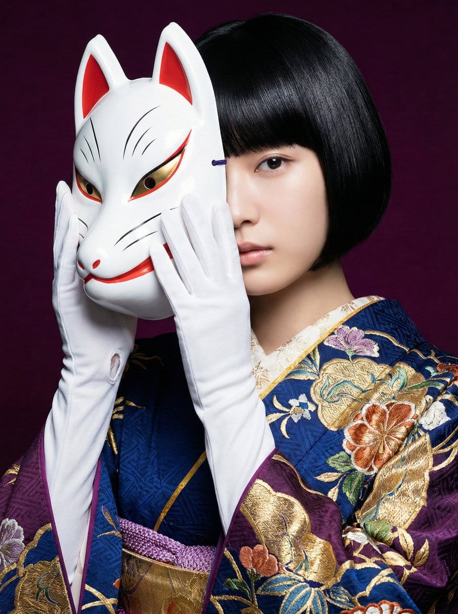 Japanese Style White Fox Goddess for JoyPix Brand - AI Generated AI Art Style Image Example