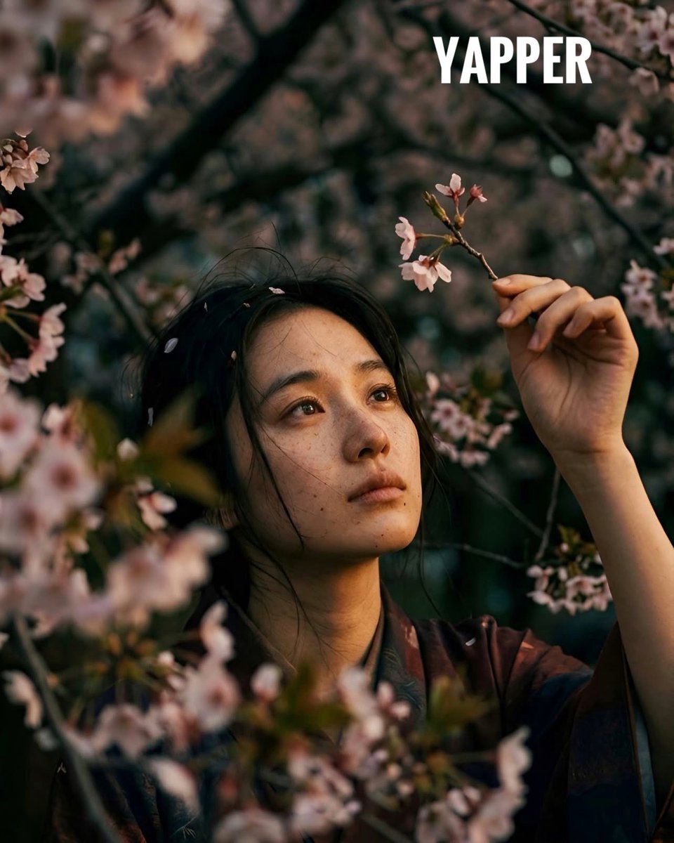 Japanese woman in vintage kimono under cherry blossoms - AI Art AI Generated Artwork