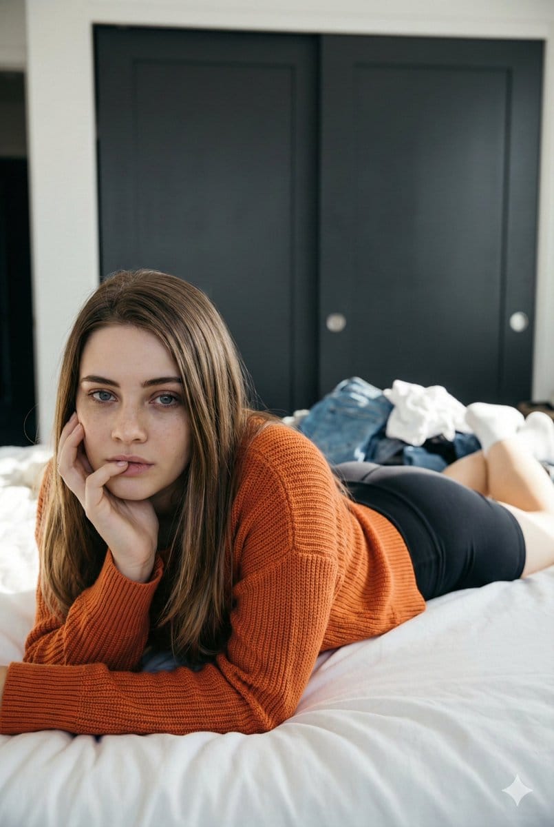 Josephine Langford Casual Bedroom Portrait - AI Art AI Generated Artwork