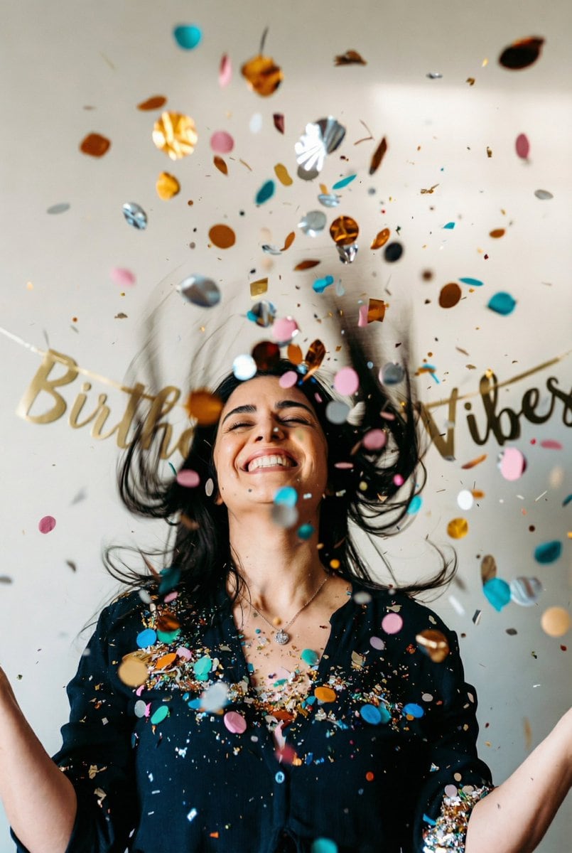 Joyful Confetti Celebration Portrait - AI提示詞