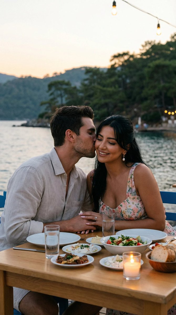 Preview image for JSON Prompt for Candid Seaside Dinner Romance prompt