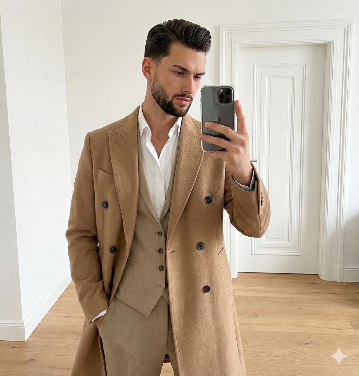JSON Prompt for Neutral Fashion Mirror Selfie