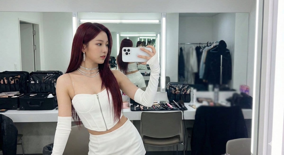 K-Pop Idol Mirror Selfie in Dressing Room - AI Prompt