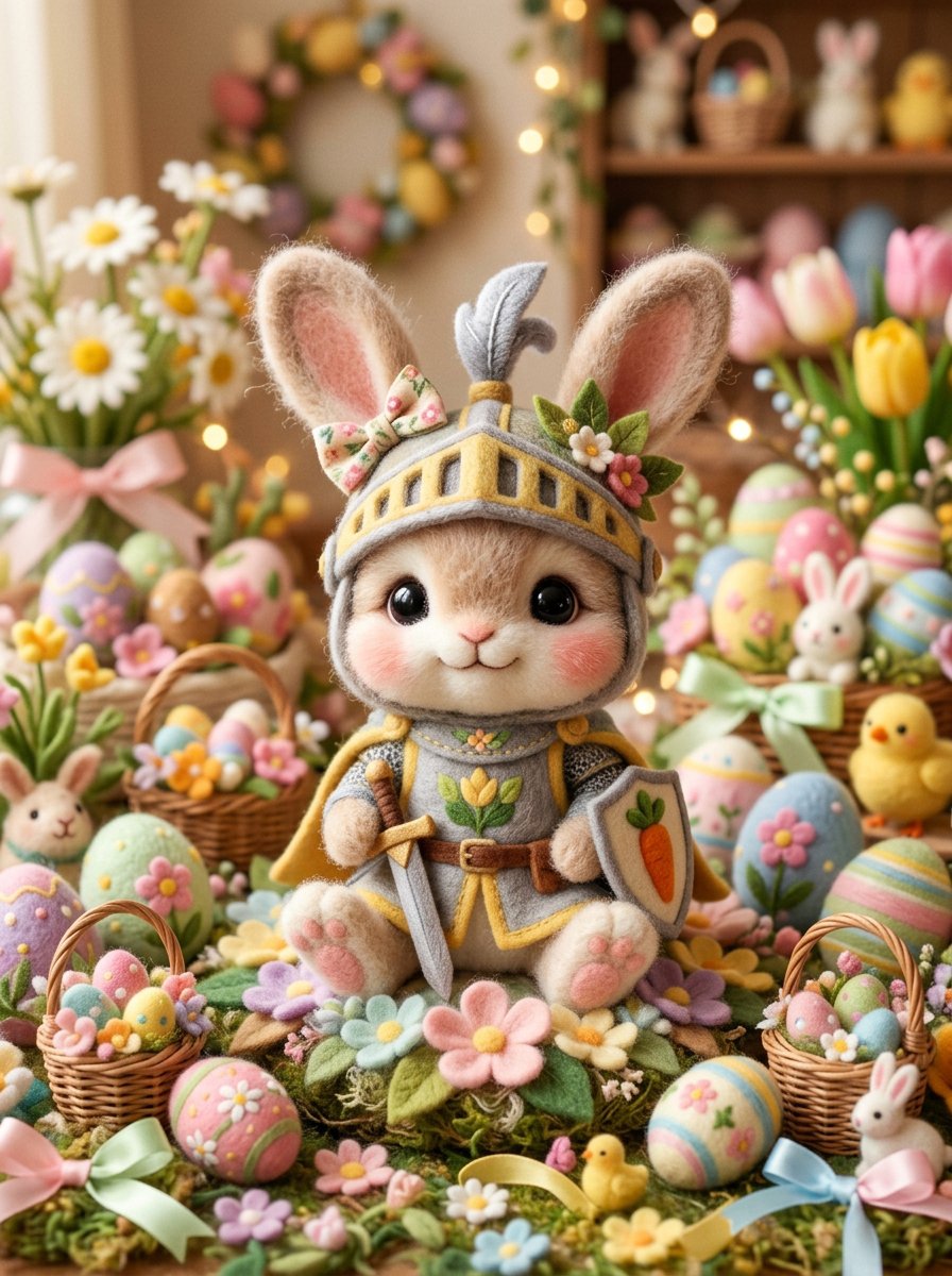 Preview image for Kawaii Felt Easter Bunny with Customizable Outfit prompt