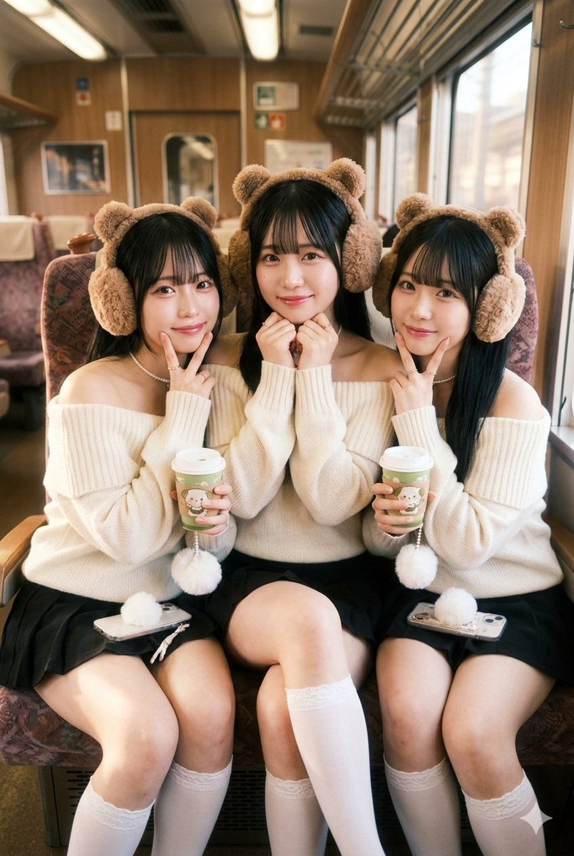 Preview image for Kawaii Japanese Triplets on a Train prompt