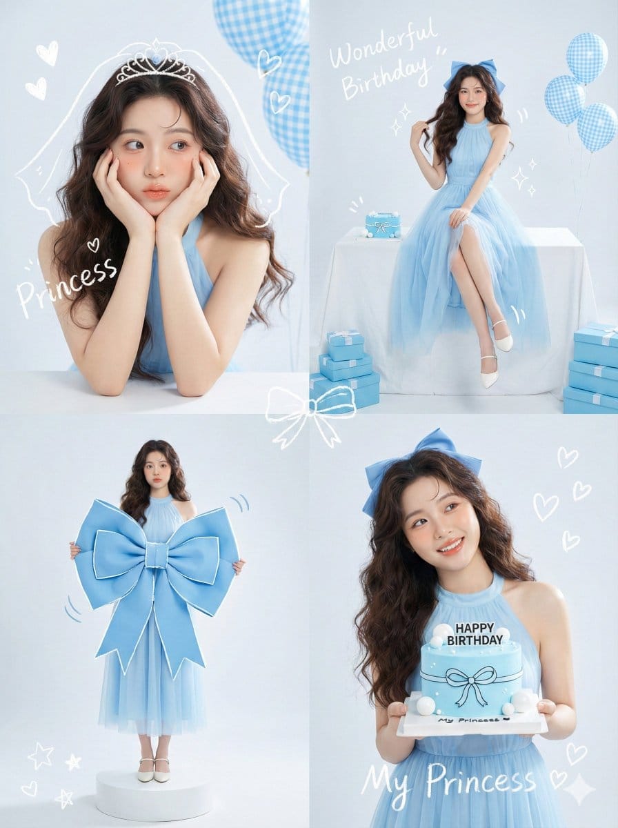Korean Idol Birthday Collage with Doodles - AI Generated Character Style Image Example