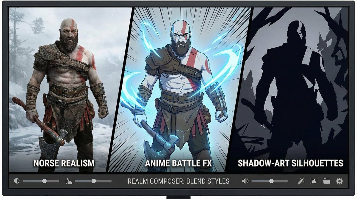 Kratos in Three Blended Styles - Prompt IA