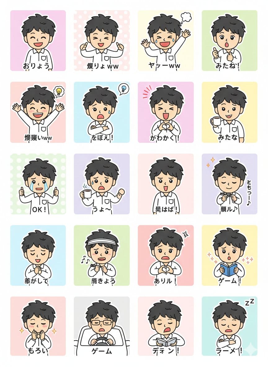 LINE Sticker Generation Prompt - AI Generated Character Style Image Example