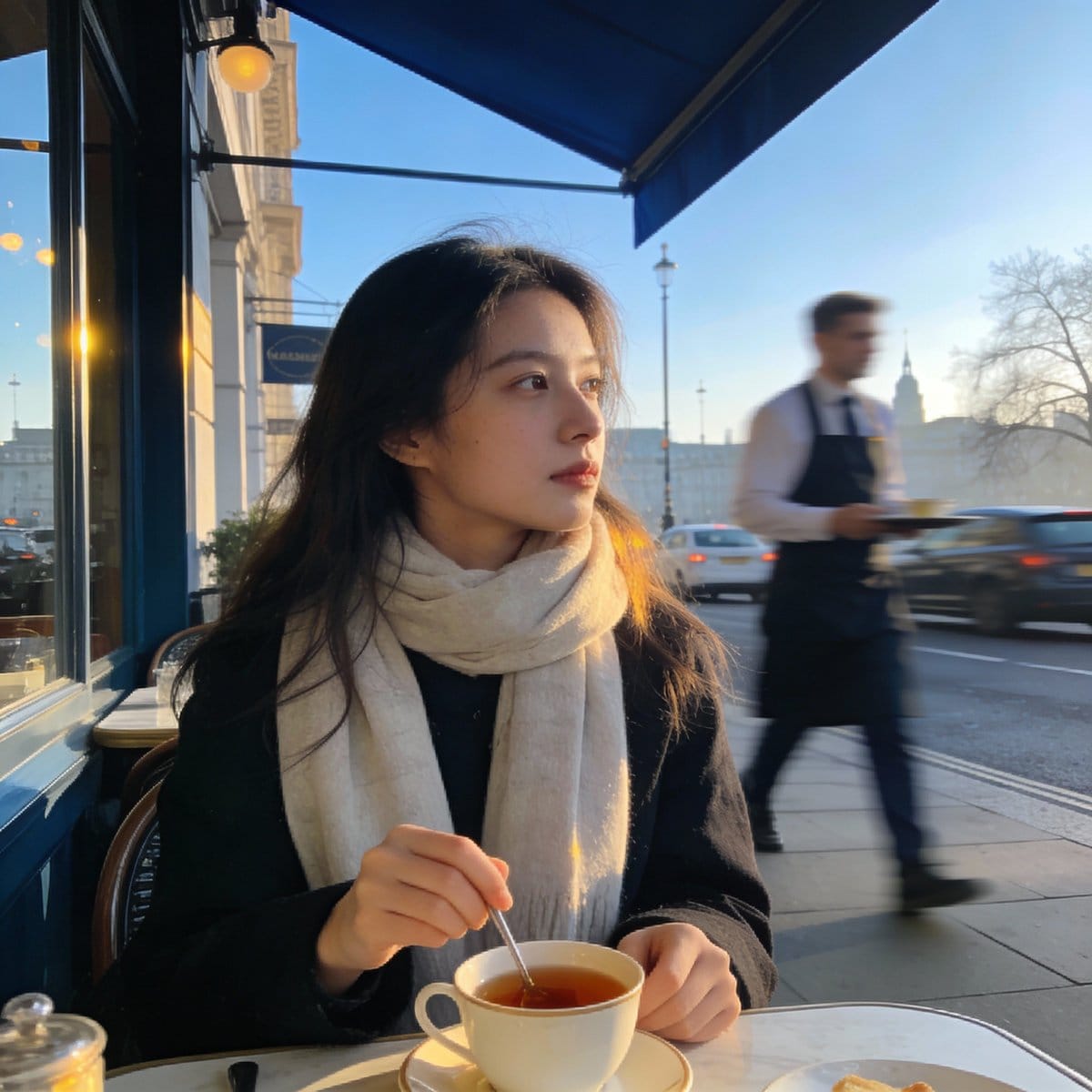 London outdoor restaurant portrait with Nano Banana Pro - AIプロンプト
