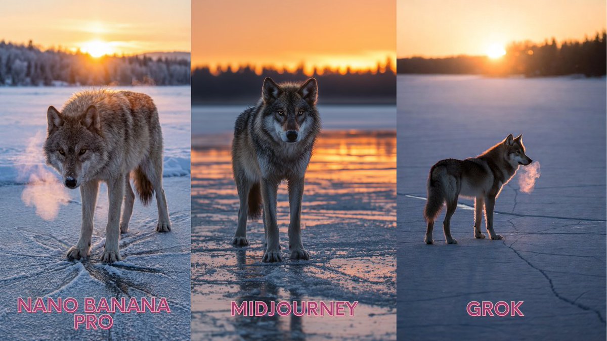 Lone Grey Wolf on Frozen Lake at Dawn