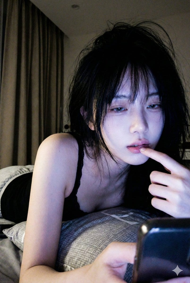 Low-Light Phone Selfie with Screen Glow - AI 프롬프트