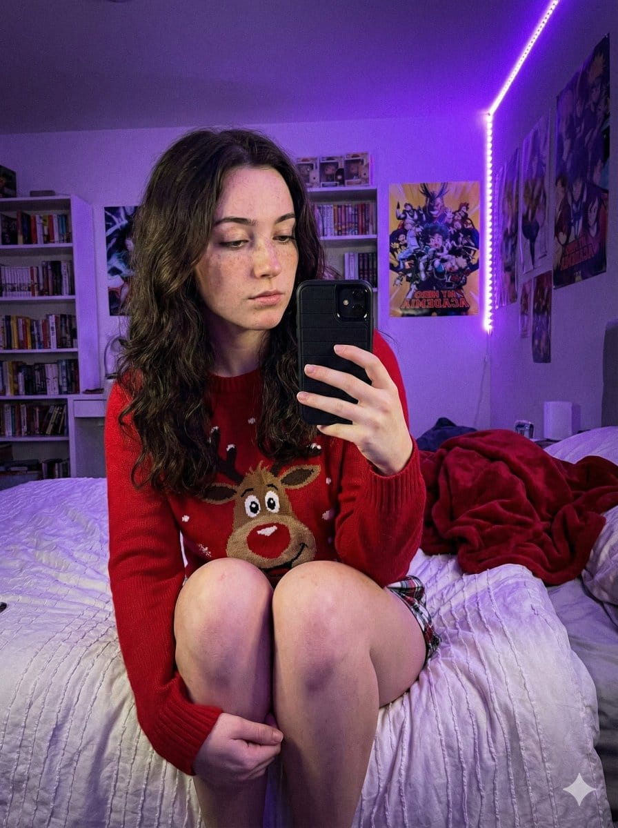 Low-Light Smartphone Selfie in Gen Z Bedroom - Prompt IA