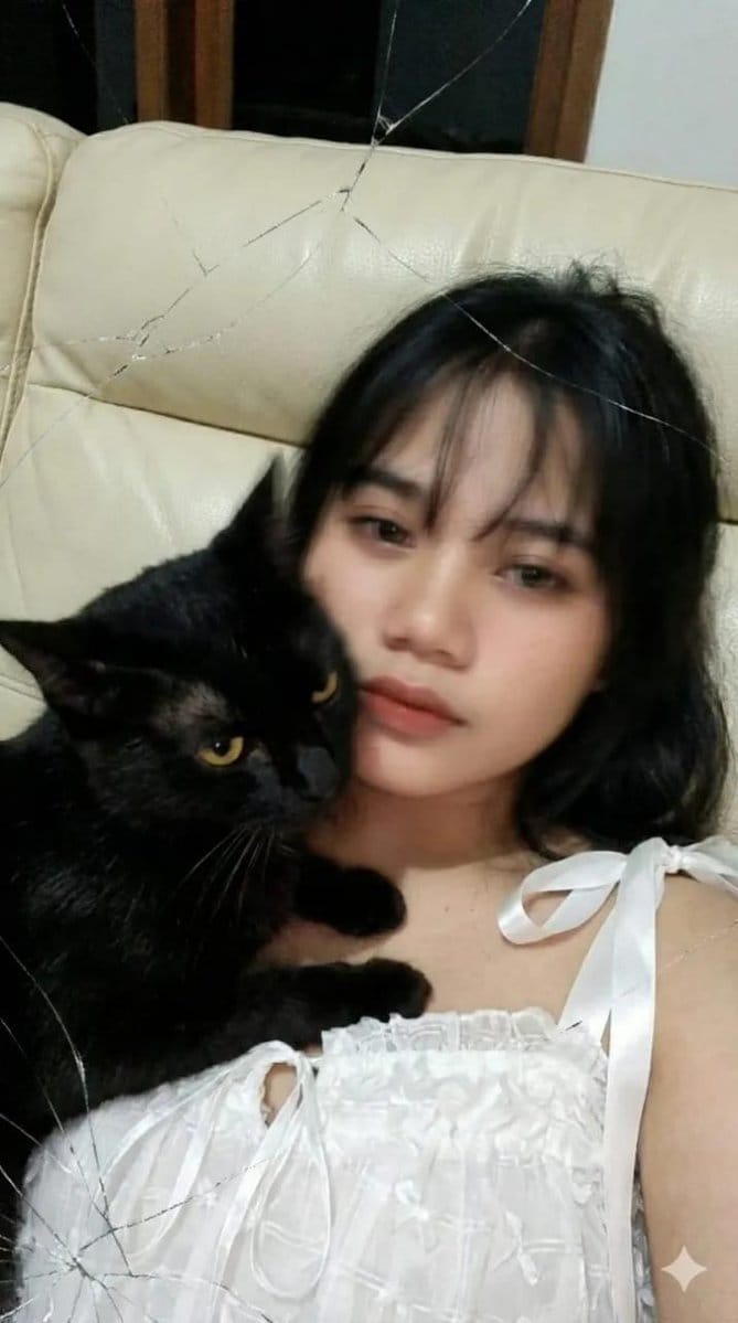 Low-Resolution Motion-Blurred Selfie with Cat - AI Generated AI Art Style Image Example