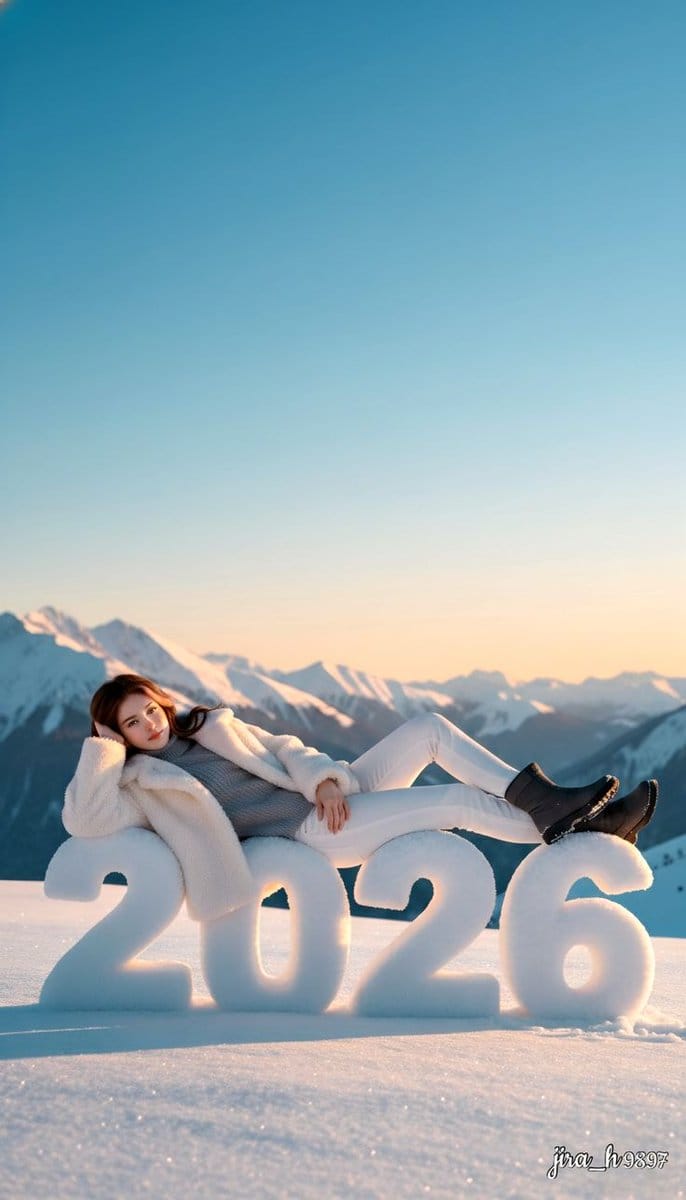 Luxurious New Year 2026 Portrait on a Snowy Mountain - KI-Prompt