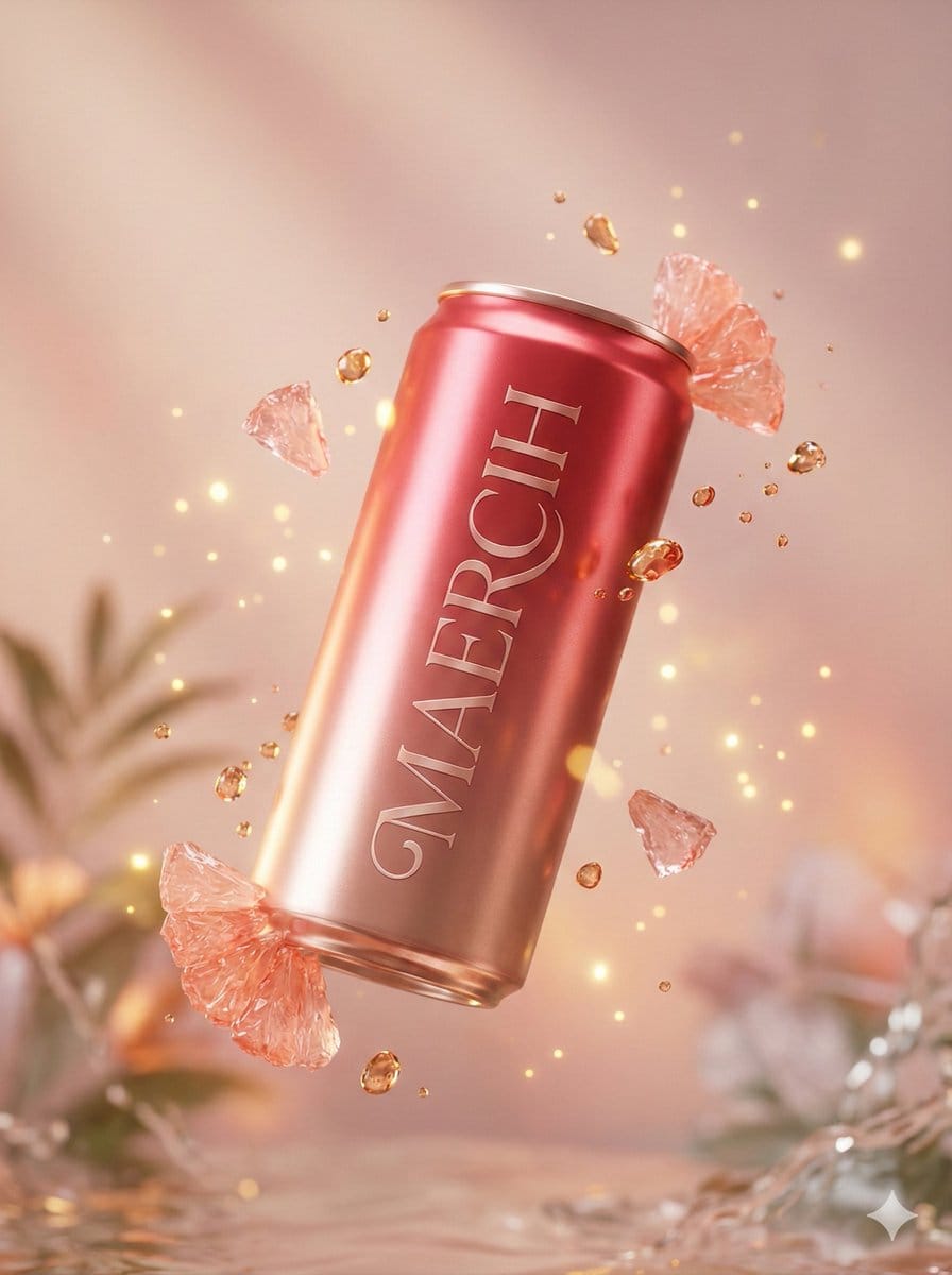 Luxury Commercial Shot of Floating Grapefruit Sparkling Can - AI Generated Realistic Style Image Example
