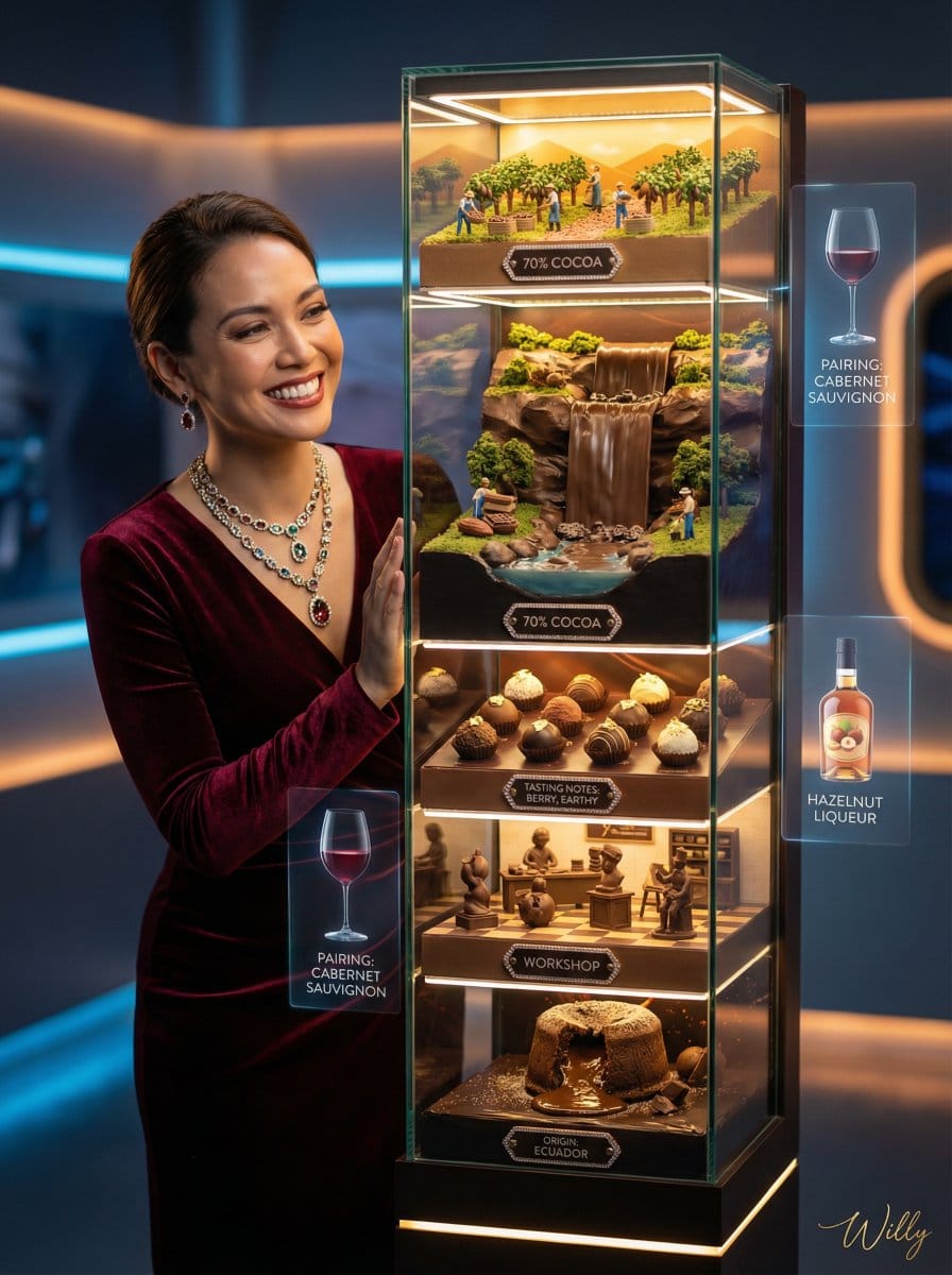 Luxury 3D Chocolate Diorama Advertisement - نص توجيهي للذكاء الاصطناعي