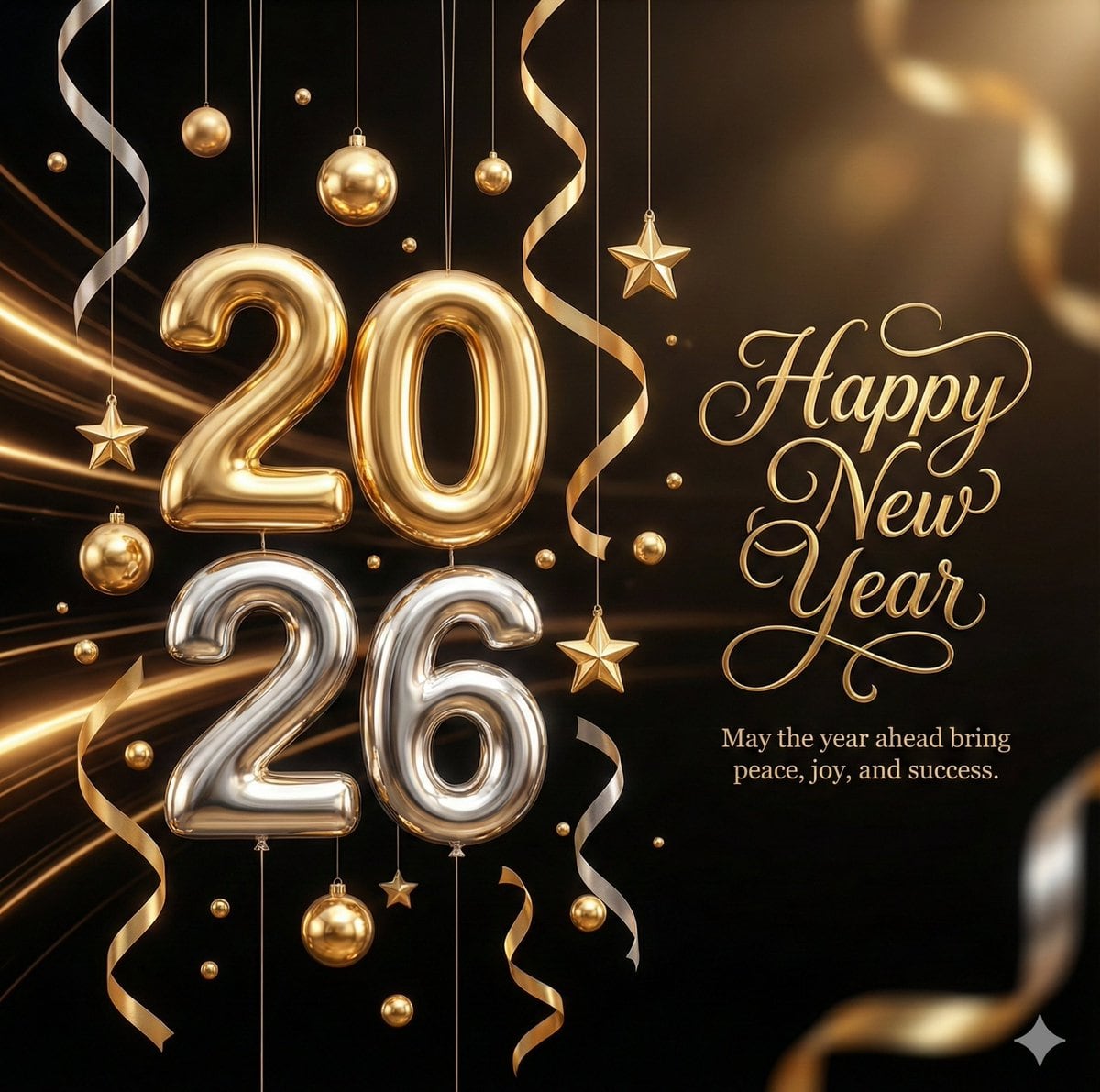 Luxury 3D Metallic New Year Wishes Artwork - نص توجيهي للذكاء الاصطناعي