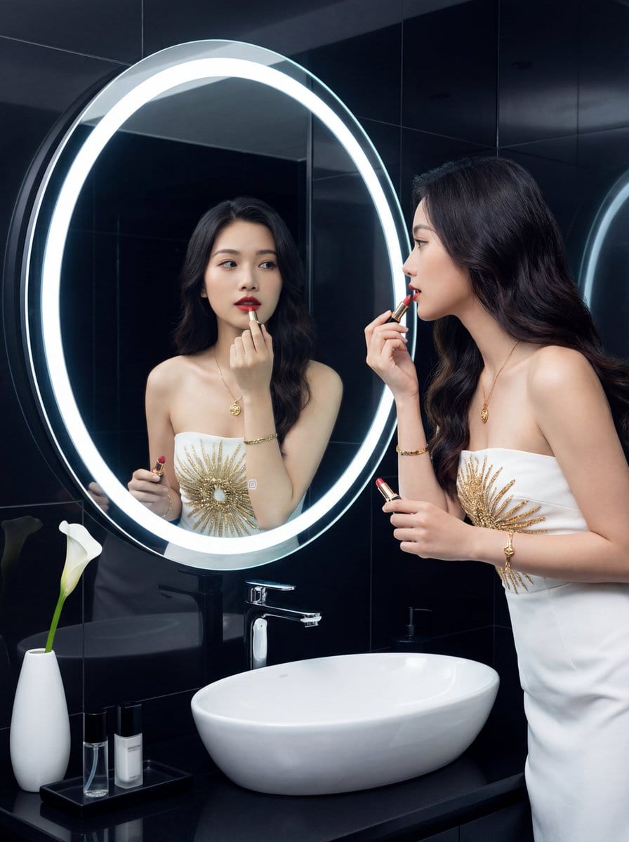 Luxury Bathroom Selfie with Mirror Reflection - Prompt de IA