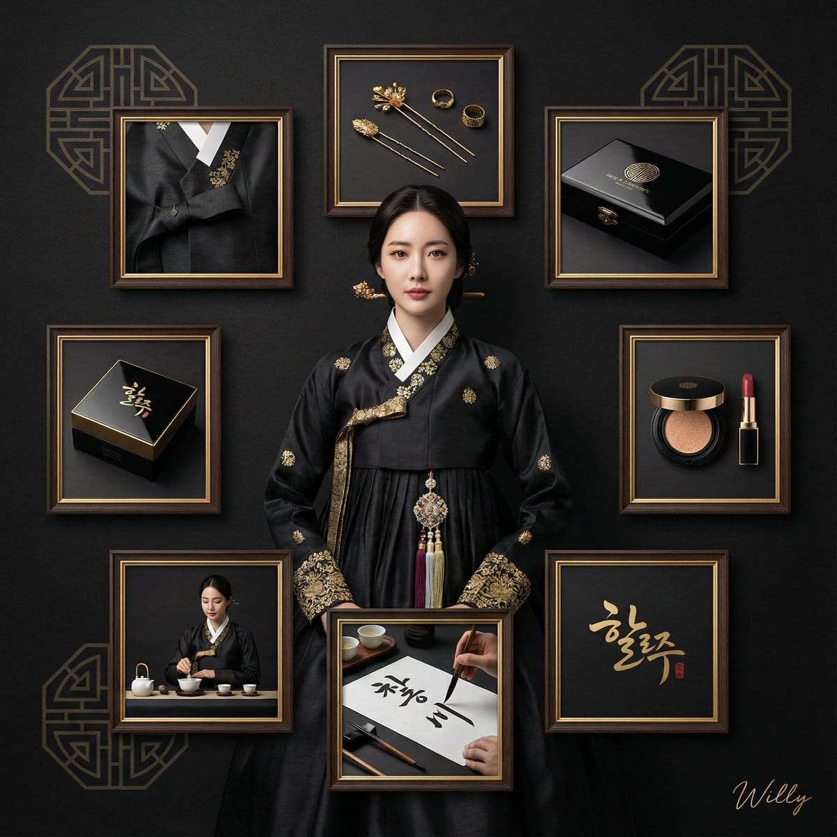 Luxury Black and Gold Korean Brand Identity Collage - AI Generated Abstract Style Image Example