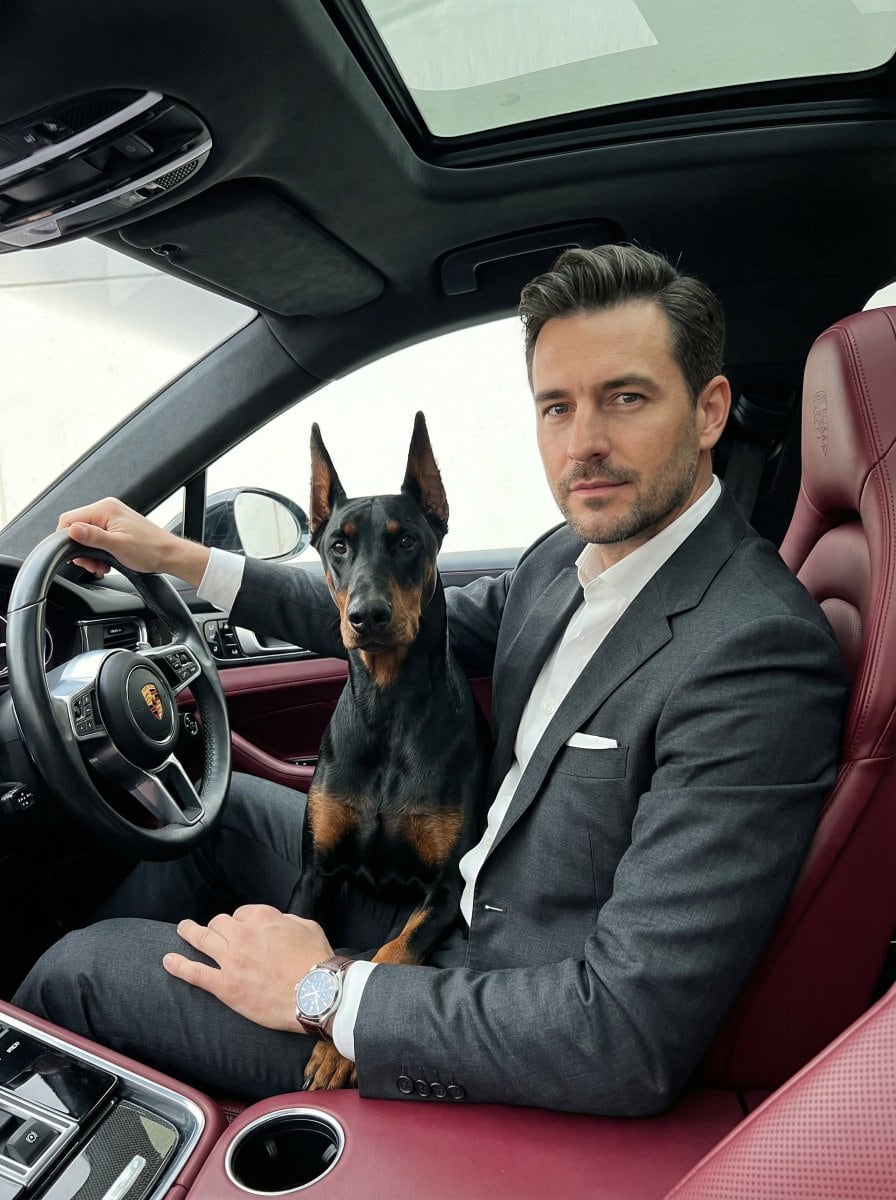 Luxury Car Portrait with Doberman - Prompt de IA