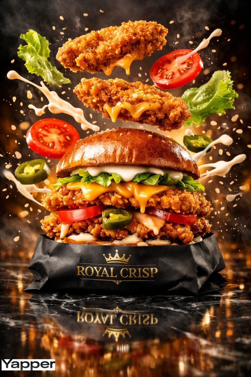 Preview image for Luxury Chicken Burger Ingredient Explosion Commercial prompt