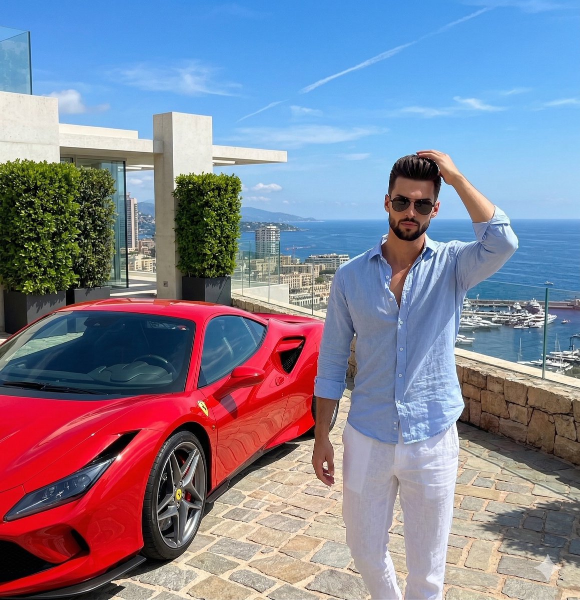 Preview image for Luxury Lifestyle Photography Prompt: Man with Red Sports Car prompt