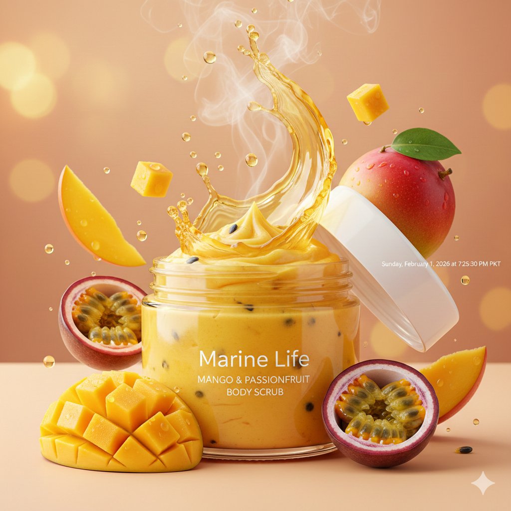 Preview image for Luxury Mango Body Scrub Product Image and Video Prompts prompt