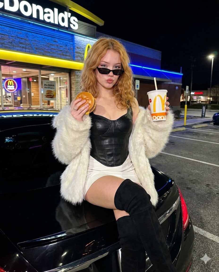 Luxury Nightlife Editorial at McDonald's Parking Lot - AI 프롬프트