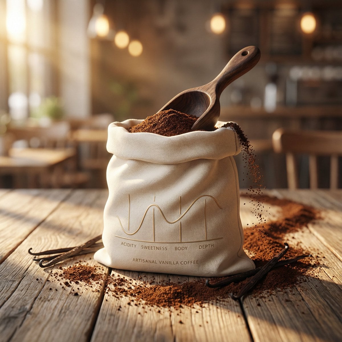Luxury Product Photography for Artisanal Vanilla Coffee - AI Generated Realistic Style Image Example