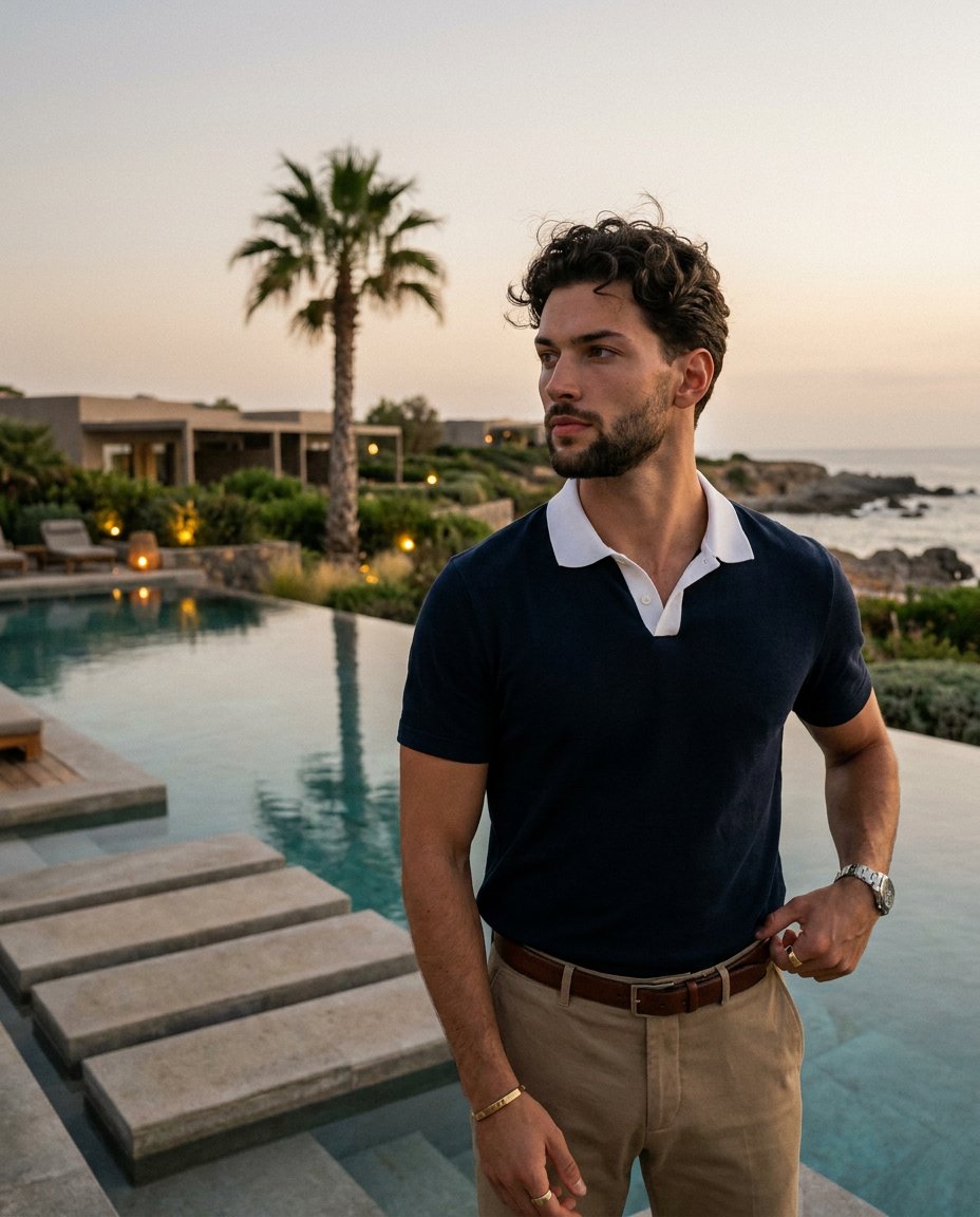 Preview image for Luxury Resort Male Editorial Portrait prompt