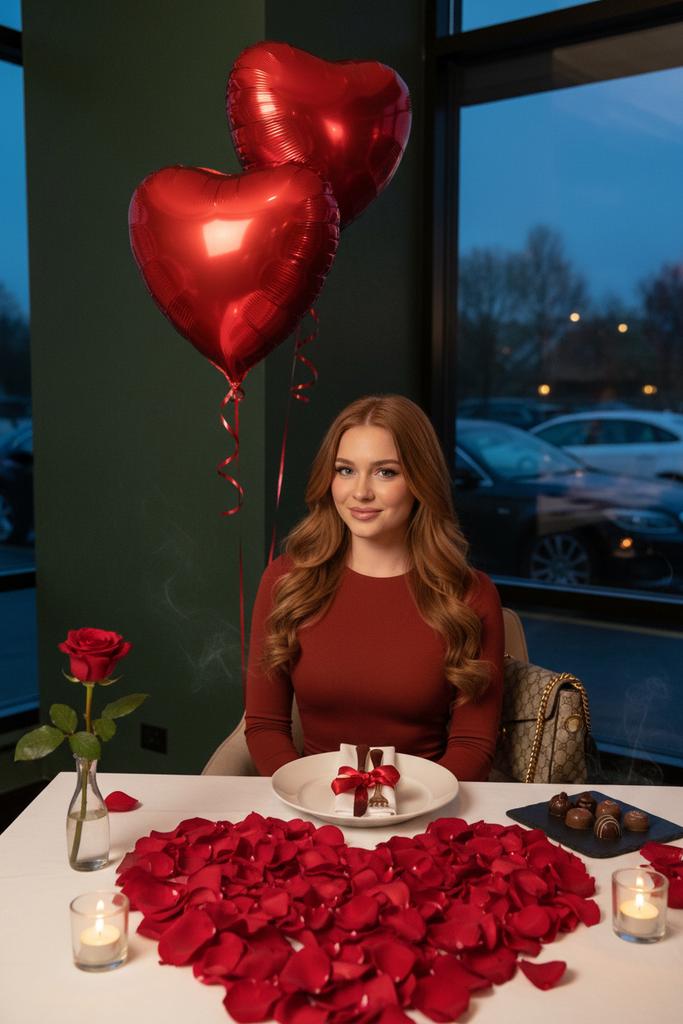 Preview image for Luxury Valentine’s Dinner Photoshoot (Reddish-Brown Hair) prompt