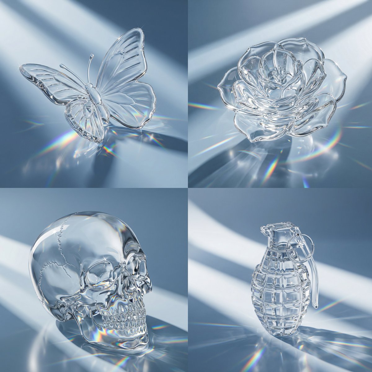 Macro Hero Shot of Optical Cast Glass Object with Caustics