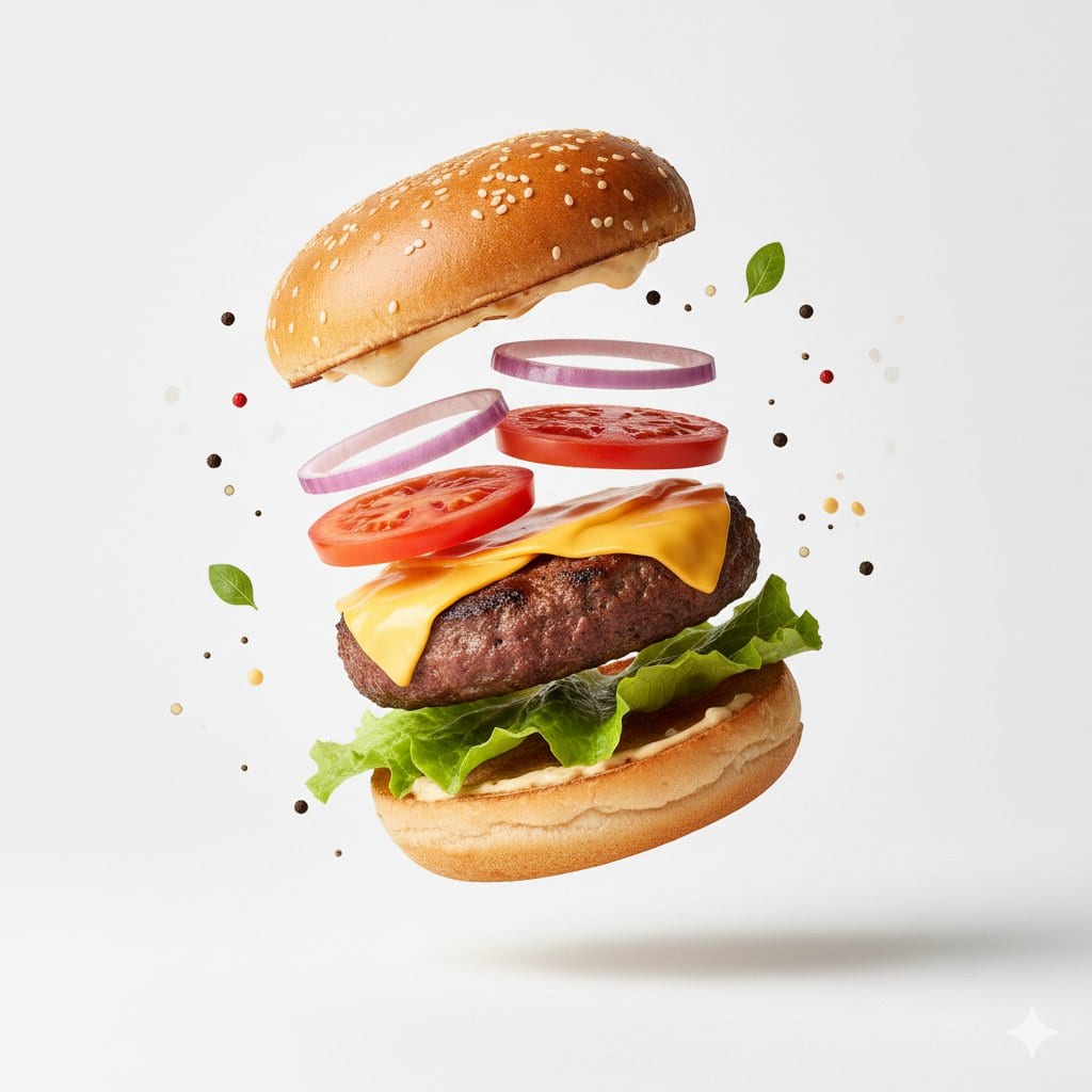 Macro Product Photography for Floating Food - AI Generated Realistic Style Image Example