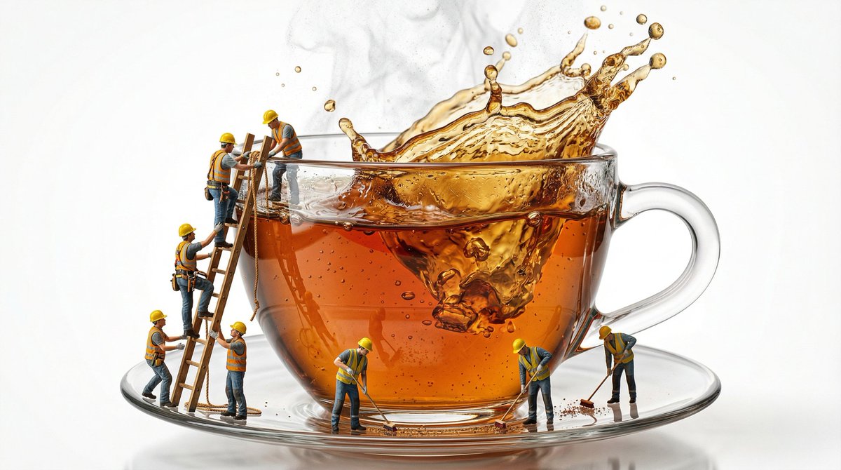 Preview image for Macro Product Shot of Teacup with Construction Workers prompt