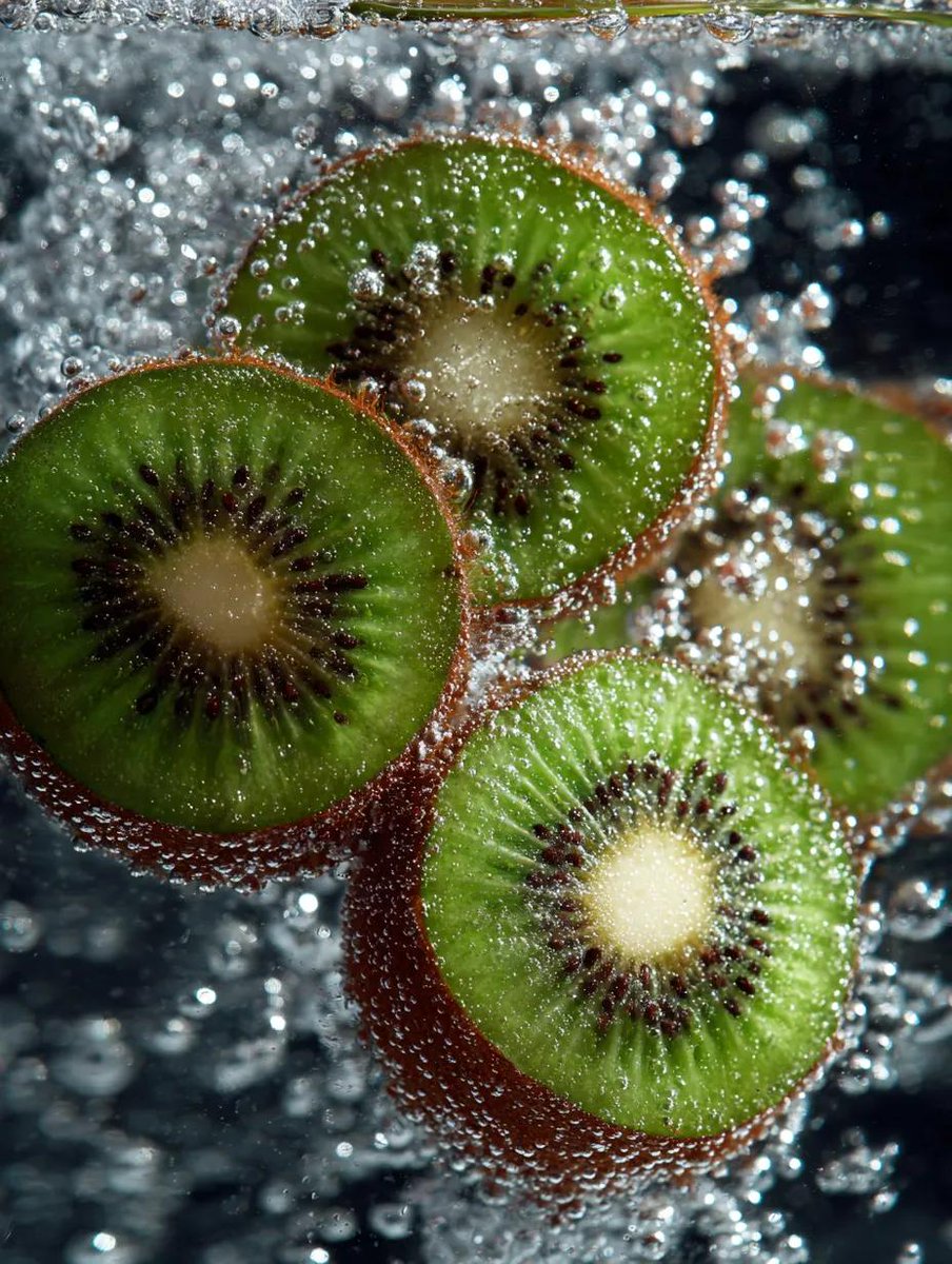 Preview image for Macro Shot of Kiwi Slices in Sparkling Water prompt