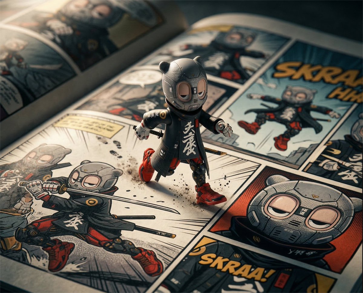 Preview image for Macro Toy Photography: Beast Escaping Comic Panel prompt