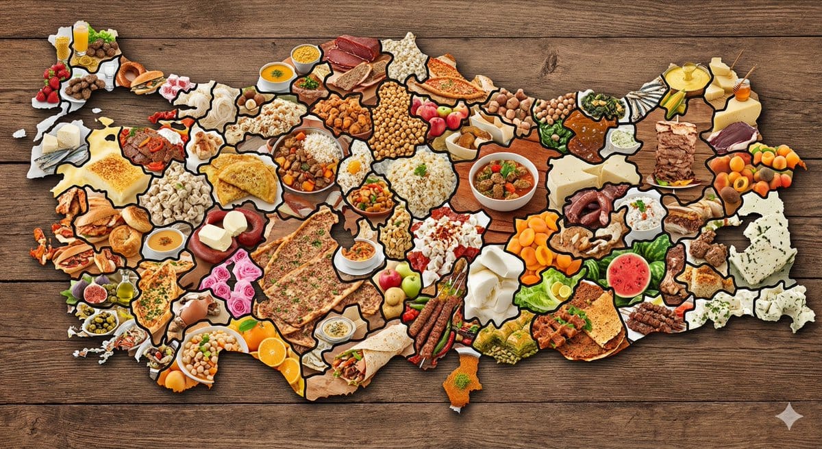 Map of Turkey Made of Local Foods - Промпт ИИ