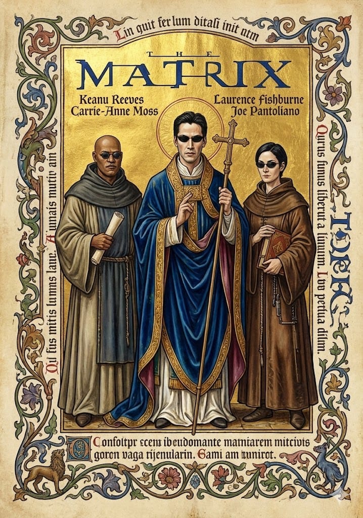 Medieval Illuminated Manuscript of The Matrix Characters - Prompt IA
