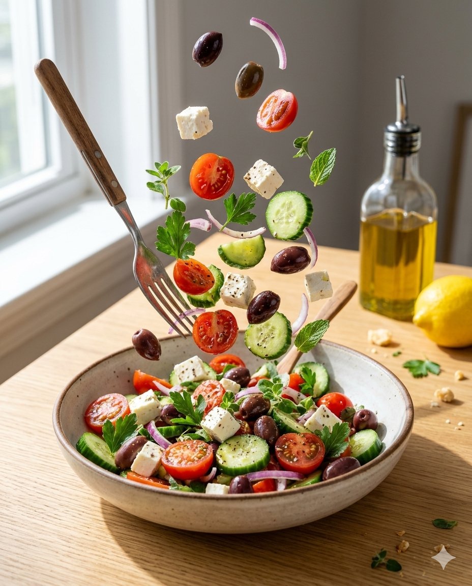 Preview image for Mediterranean Salad Food Photography prompt