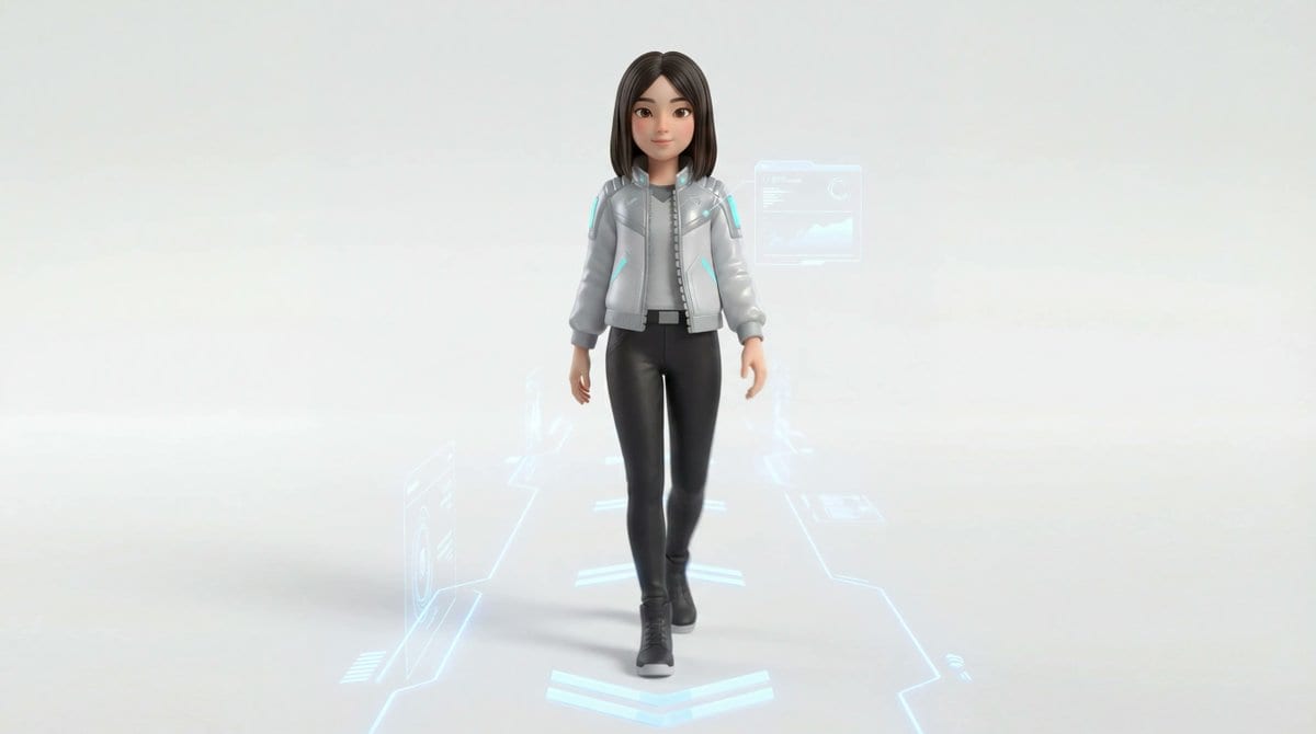 Medium Shot of Character Interacting with Floating Interface - Prompt IA