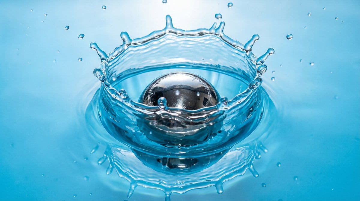 Metal ball splashing into water (slow-motion feel) - AI Generated Realistic Style Image Example