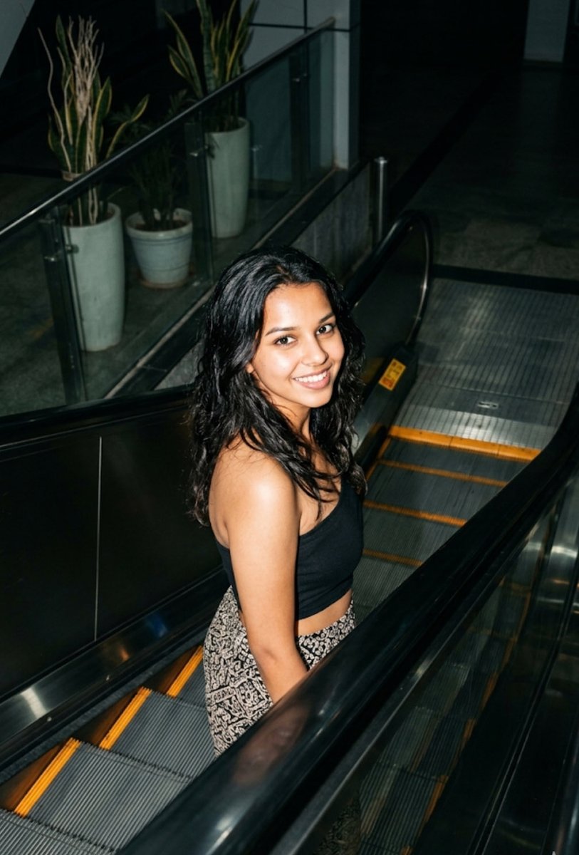 Preview image for Metro Escalator Urban Fashion Look prompt