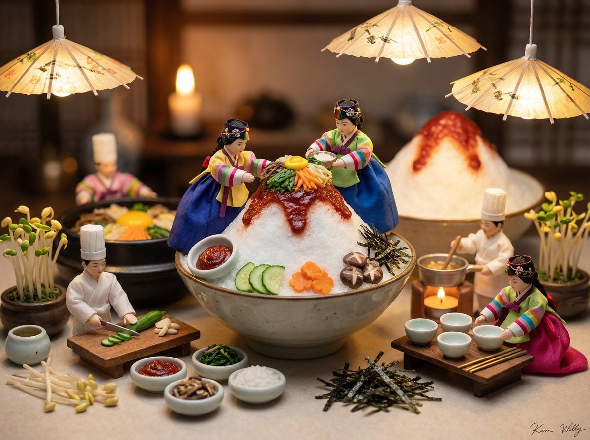 Micro Diorama of Joseon Dynasty Chefs Making Bibimbap - KI-Prompt