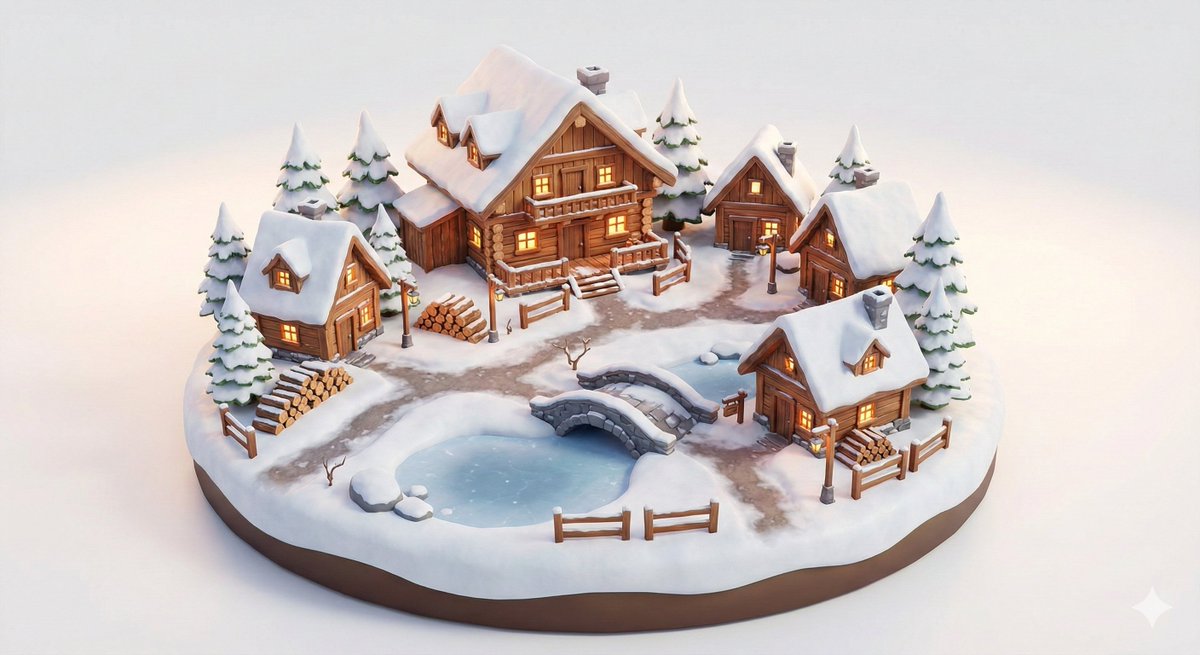Miniature Alpine Mountainside Village Scene - AI Art AI Generated Artwork